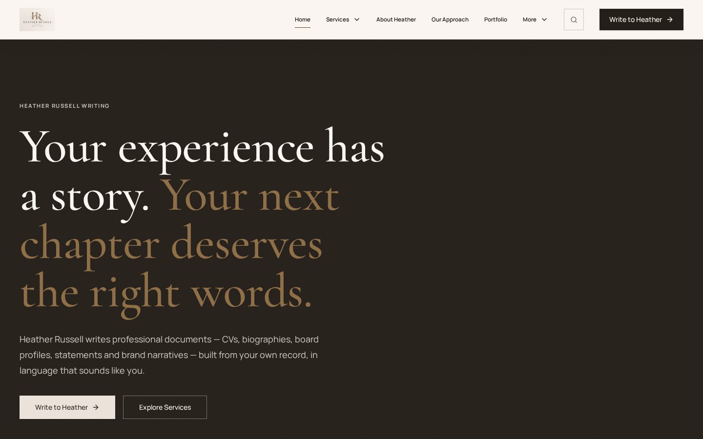 Homepage of heatherrussellwriting.com